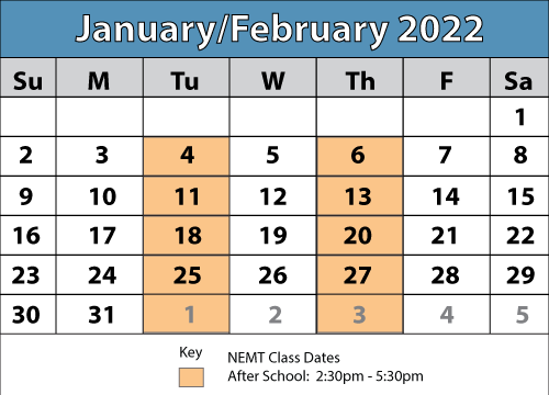 driver's education January February on site driving school calendar NEMT Wakefield MA