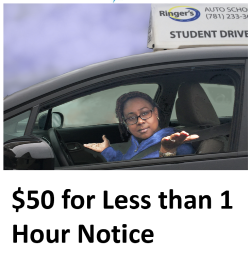 cancellation fee for less than one hour notice driving lesson cancellation