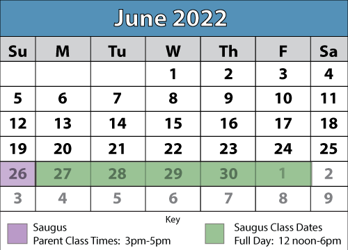 JUNE 2022 Saugus MA Ringer's Driving School Calendar Driver's Education Class Dates